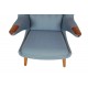 Hans Wegner Papa bear chair with stool in blue fabric