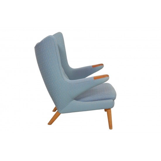 Hans Wegner Papa bear chair with stool in blue fabric