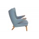 Hans Wegner Papa bear chair with stool in blue fabric