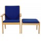 Hans Wegner GE284 chair with ottoman in blue fabric