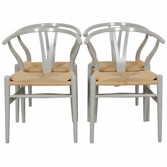 Sæt med 4 grå Hans Wegner CH24 y-stole