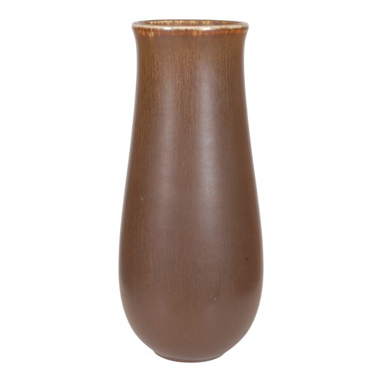 Eva Stæhr høj vase af brun stentøj H: 22,5