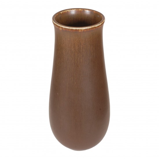 Eva Stæhr høj vase af brun stentøj H: 22,5
