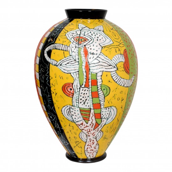 Lene Regius Hand painted vase with a yellow glaze H: 53