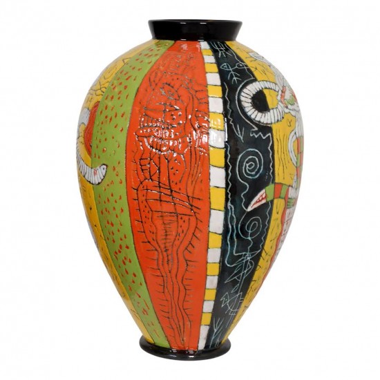 Lene Regius Hand painted vase with a yellow glaze H: 53