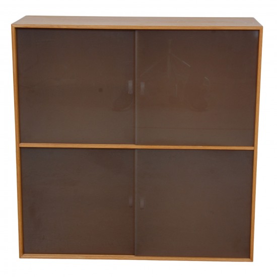 Mogens Koch Bookshelf of oak with frostet glass, 8 shelves