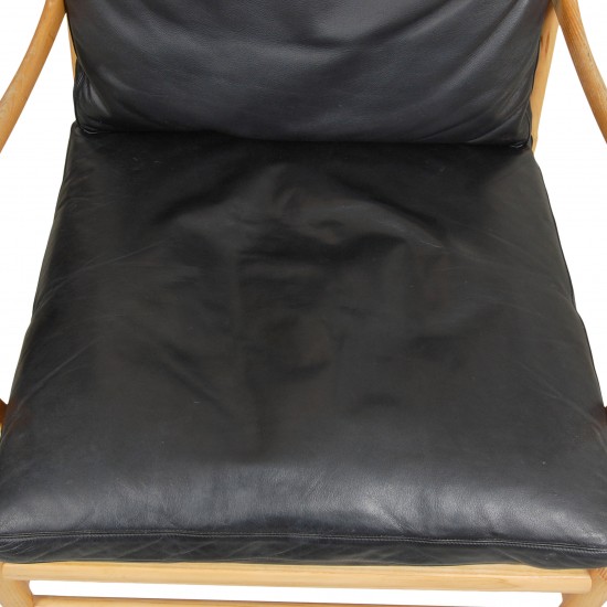 Ole Wanscher Colonial chair of oak wood and black leather