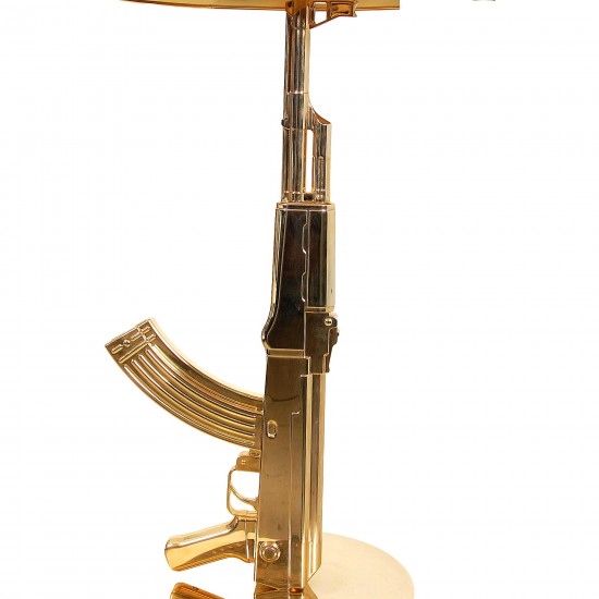 Philippe Starck Gun bordlampe i guld model AK-47 guld Farvet med sort skærm "Happiness is a gun” indgraveret i foden