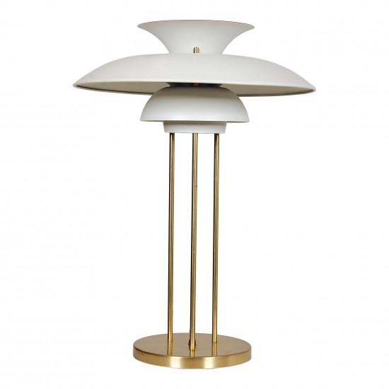 Poul Henningsen PH 5 bordlampe i hvidlakeret aluminium og messing