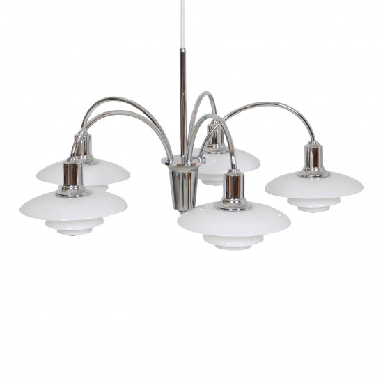 Poul Henningsen PH Cascade Chandlier with 5 arms of chromed metal Ø: 68