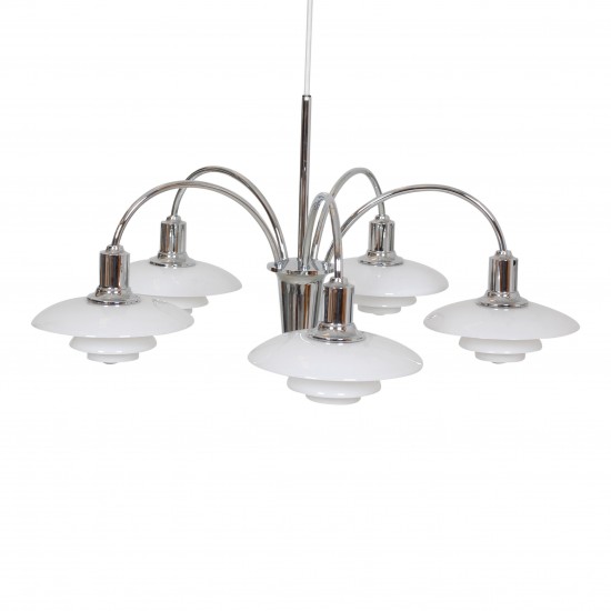 Poul Henningsen PH Cascade Chandlier with 5 arms of chromed metal Ø: 68