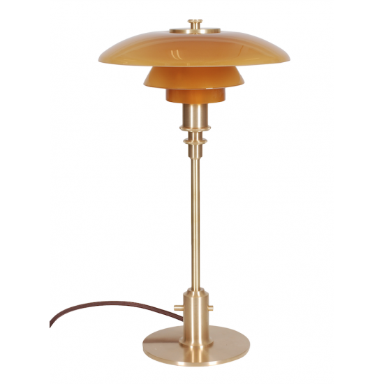 Poul Henningsen Ny 2/1 Limited Edition bordlampe i messing og rav farvede opal glas
