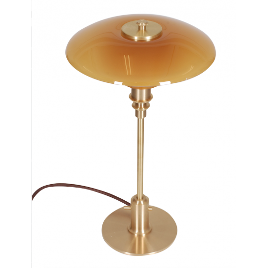 Poul Henningsen Ny 2/1 Limited Edition bordlampe i messing og rav farvede opal glas demo