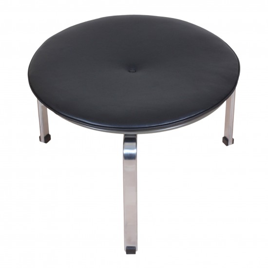 Poul Kjærholm PK-33 ottoman newly upholstered with black aniline leather