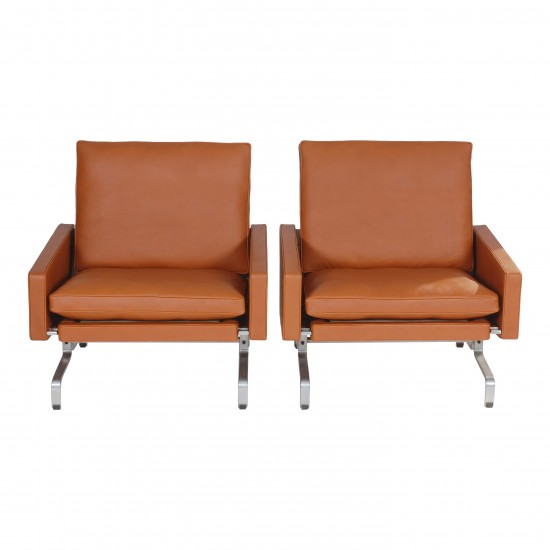 Poul Kjærholm Set of PK-31/1 armchairs newly upholstered with cognac aniline leather