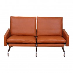 Poul Kjærholm sofa PK-31/2 nypolstret i cognac anilin læder
