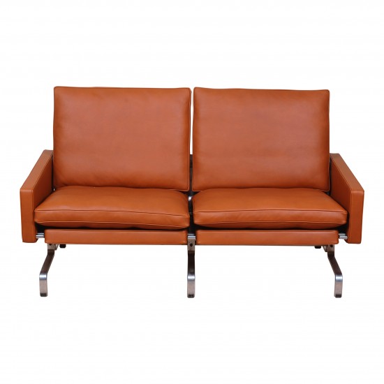 Poul Kjærholm sofa PK-31/2 nypolstret i cognac anilin læder