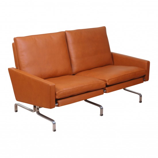 Poul Kjærholm sofa PK-31/2 newly upholstered with cognac aniline leather