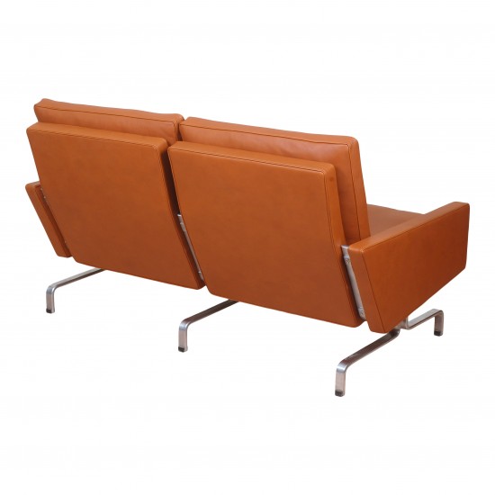 Poul Kjærholm sofa PK-31/2 newly upholstered with cognac aniline leather