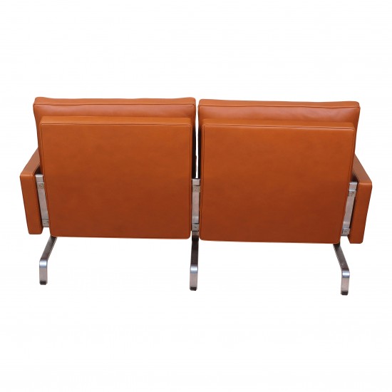 Poul Kjærholm sofa PK-31/2 newly upholstered with cognac aniline leather