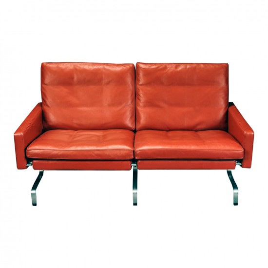 Poul Kjærholm PK-31/2 sofa i rødbrunt patineret læder