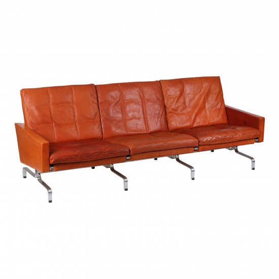 Poul Kjærholm sofa, PK-31/3 Kold Christensen with cognac leather