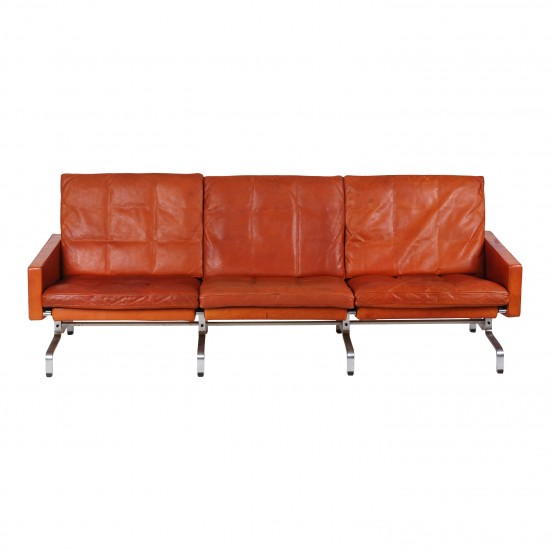 Poul Kjærholm sofa, PK-31/3 Kold Christensen with cognac leather