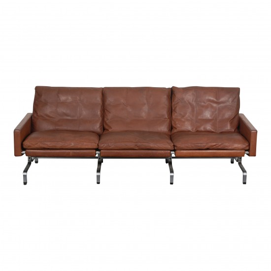 Poul Kjærholm PK-31/3 sofa i patineret brunt læder fra Kold Christensen