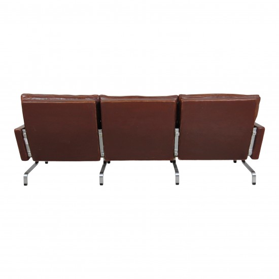 Poul Kjærholm PK-31/3 sofa i patineret brunt læder