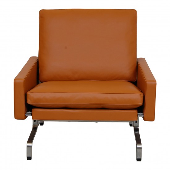 Poul Kjærholm PK-31/1 Lounge chair reupholstered in cognac Nevada aniline leather