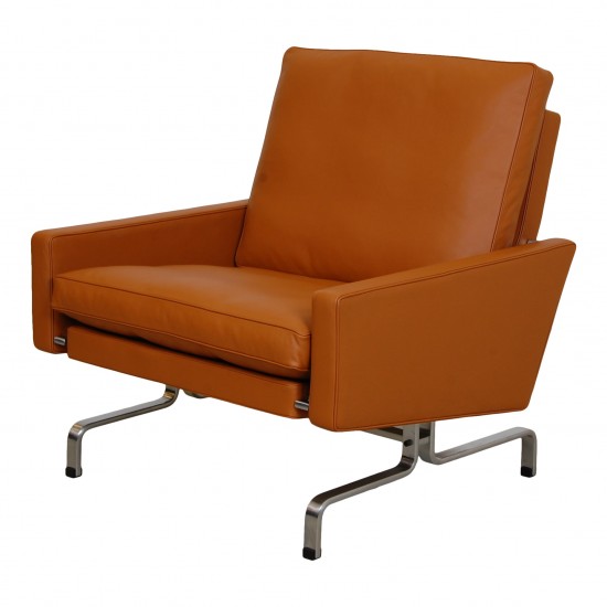 Poul Kjærholm PK-31/1 Lounge chair reupholstered in cognac Nevada aniline leather