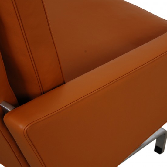 Poul Kjærholm PK-31/1 Lounge chair reupholstered in cognac Nevada aniline leather