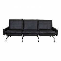Poul Kjærholm PK31/3 sofa i sort anilin læder