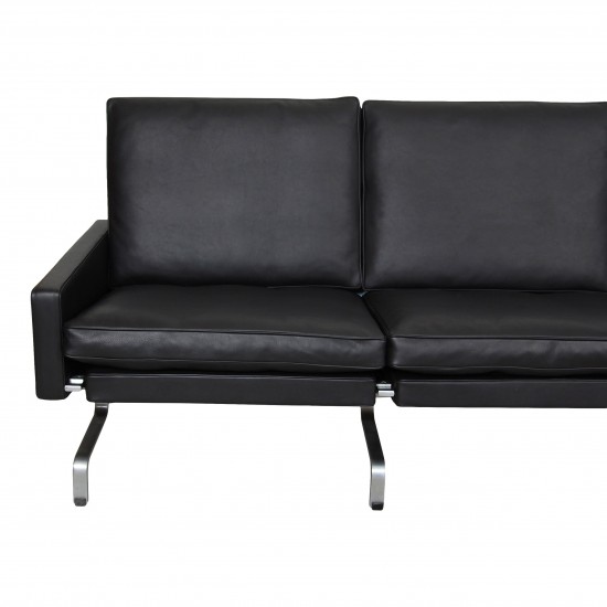 Poul Kjærholm PK-31/3 sofa reupholstered in black aniline leather