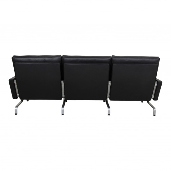 Poul Kjærholm PK-31/3 sofa reupholstered in black aniline leather