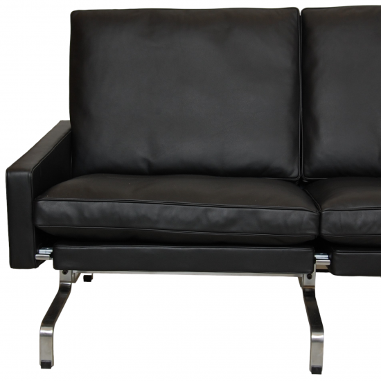 Poul Kjærholm PK-31 4.seater sofa reupholstered in black aniline leather