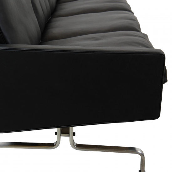 Poul Kjærholm PK-31 4.seater sofa reupholstered in black aniline leather