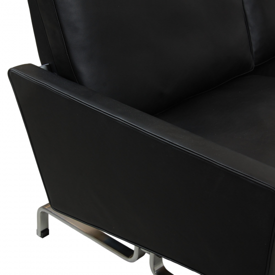 Poul Kjærholm PK-31 4.seater sofa reupholstered in black aniline leather