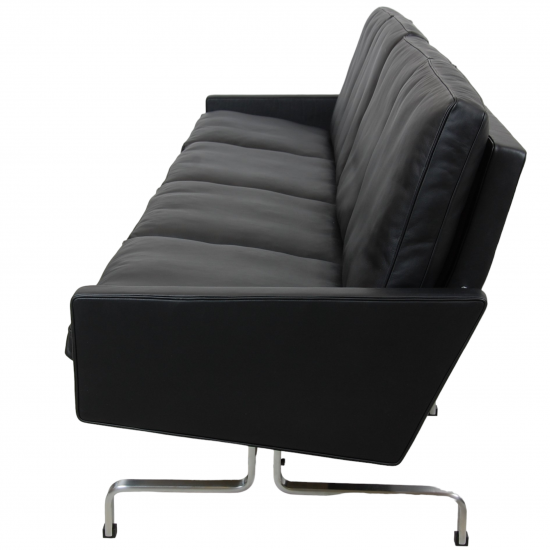 Poul Kjærholm PK-31 4.pers sofa nybetrukket i sort anilin læder