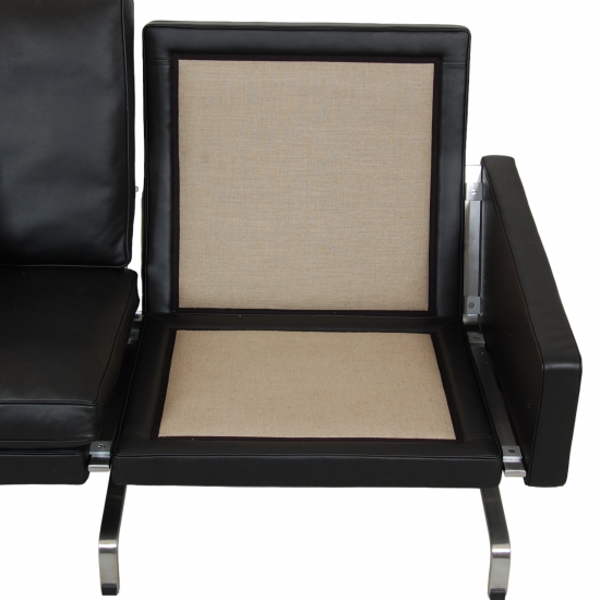 Poul Kjærholm PK-31 4.seater sofa reupholstered in black aniline leather