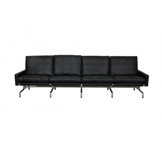 Poul Kjærholm PK-31 4.seater sofa reupholstered in black aniline leather