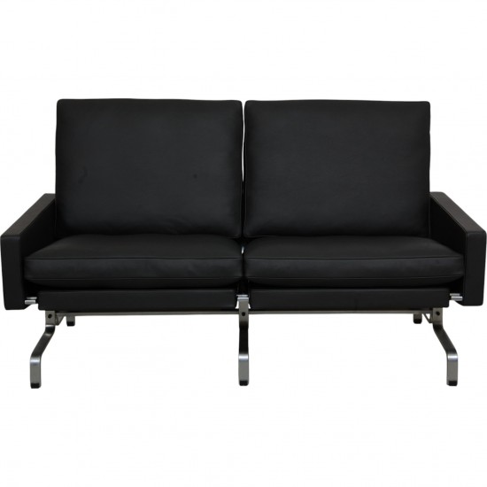 Poul Kjærholm PK-31 2.seater sofa reupholstered in black Bizon leather