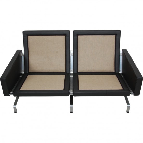 Poul Kjærholm PK-31 2.seater sofa reupholstered in black Bizon leather