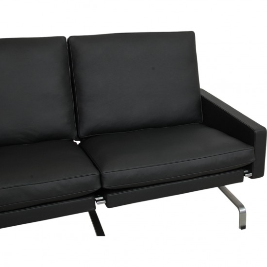 Poul Kjærholm PK-31 2.seater sofa reupholstered in black Bizon leather