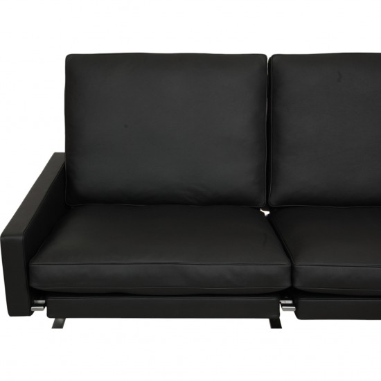 Poul Kjærholm PK-31 2.seater sofa reupholstered in black Bizon leather