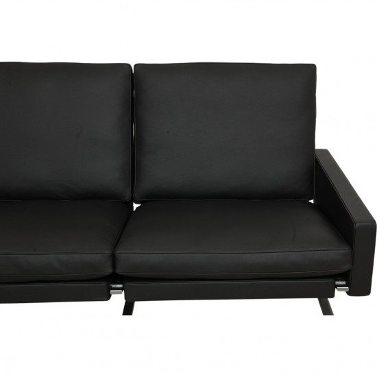 Poul Kjærholm PK-31 2.seater sofa reupholstered in black Bizon leather
