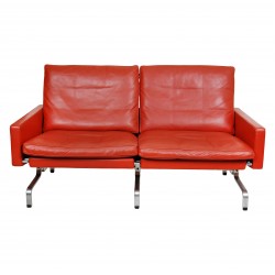 Poul Kjærholm PK-31/2 sofa i patineret rødbrunt læder