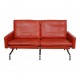Poul Kjærholm PK-31/2 sofa with patinated red-brown leather
