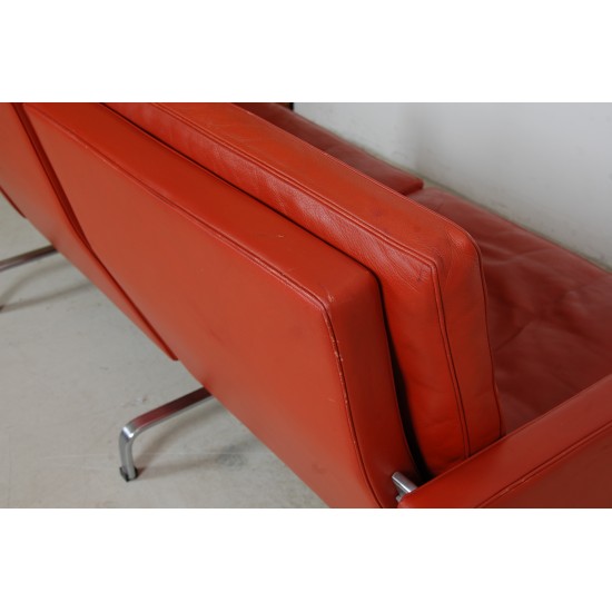 Poul Kjærholm PK-31/2 sofa with patinated red-brown leather