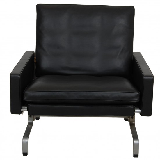 Poul Kjærholm PK-31 lounge chair reupholstered in black aniline leather